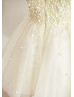 V Neck Pearls Beaded Champagne Tulle Dreamy Flower Girl Dress